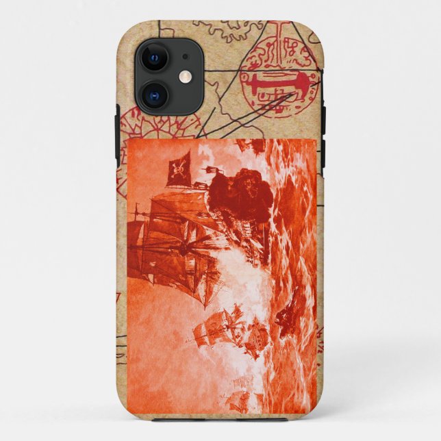 PIRATE SHIP BATTLE / ANTIQUE PIRATES TREASURE MAPS Case-Mate iPhone CASE (Back)