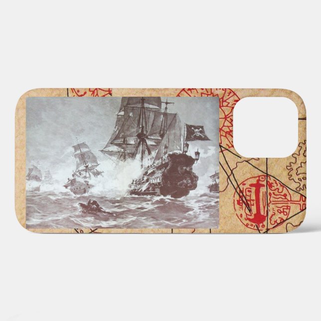 PIRATE SHIP BATTLE / ANTIQUE PIRATES TREASURE MAPS Case-Mate iPhone CASE (Back (Horizontal))