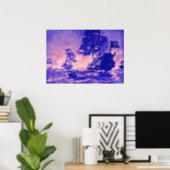 PIRATE SHIP BATTLE IN BLUE AND PINK POSTER (Home Office)