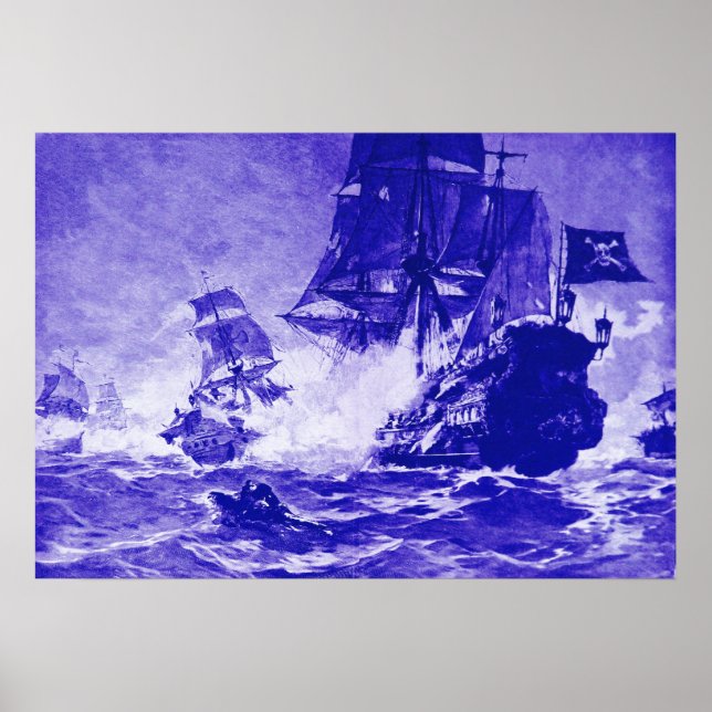 PIRATE SHIP BATTLE IN BLUE POSTER (Front)
