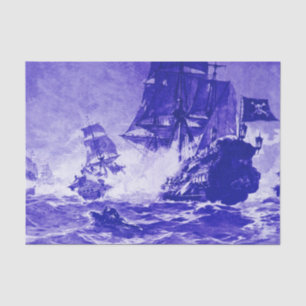 PIRATE SHIP BATTLE IN blue Tissue Paper
