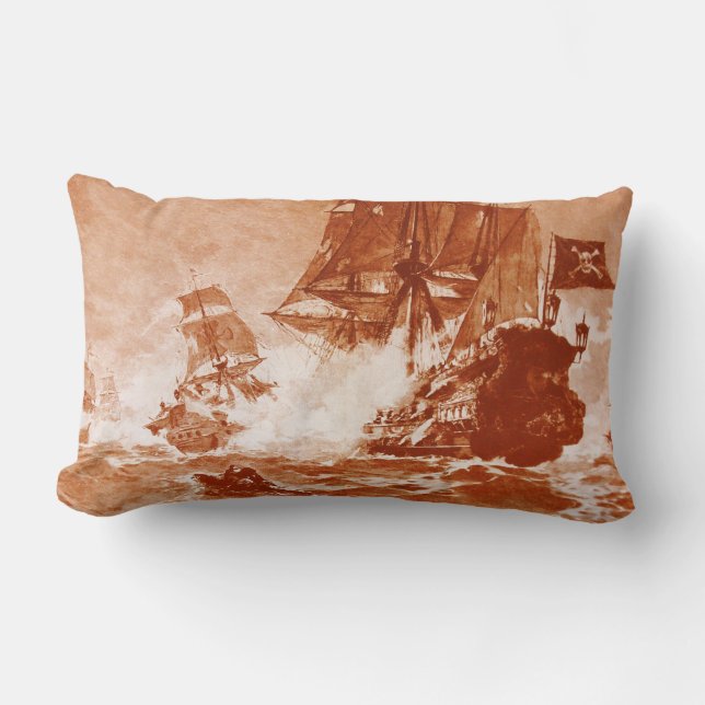 PIRATE SHIP BATTLE IN brown sepia Lumbar Cushion (Front)
