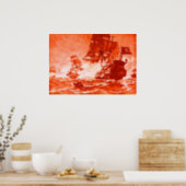PIRATE SHIP BATTLE IN RED POSTER (Kitchen)