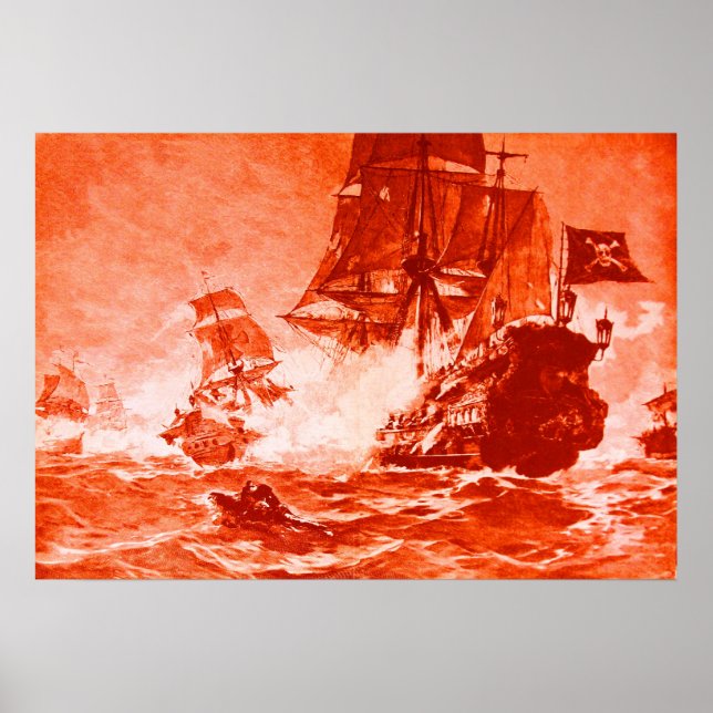 PIRATE SHIP BATTLE IN RED POSTER (Front)