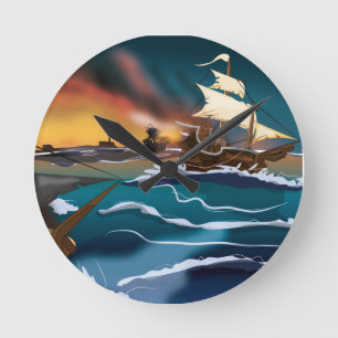 Pirate Ship Battle! Round Clock