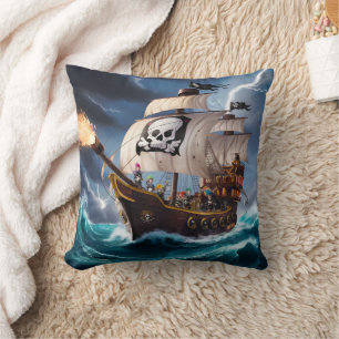 Pirate Ship Battles Stormy Seas Cushion
