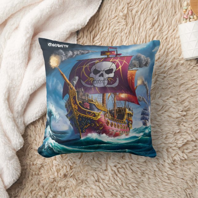 Pirate Ship Battling Waves During Stormy Weather Cushion (Blanket)