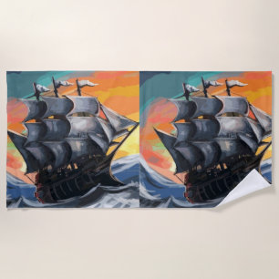 pirate ship  beach towel