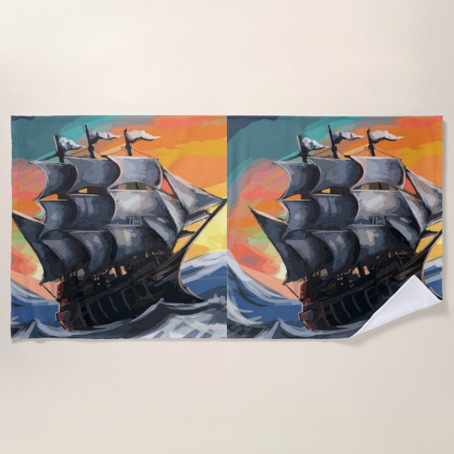 pirate ship  beach towel (Front)