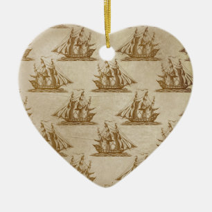 Pirate Ship Beige Colour Old Style Nautical Ceramic Ornament