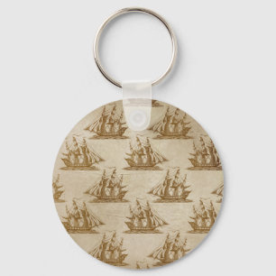 Pirate Ship Beige Colour Old Style Nautical Key Ring