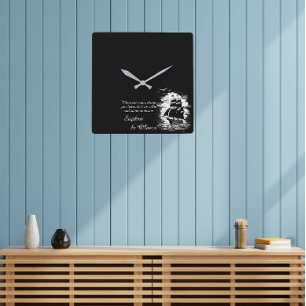 Pirate Ship Birds Motivational Quote White Text Square Wall Clock