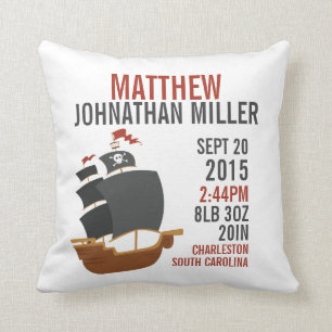 Pirate Ship Birth Announcement Nursery Pillow