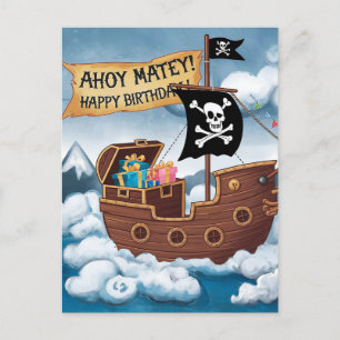 Pirate Ship Birthday Card - Ahoy Matey!