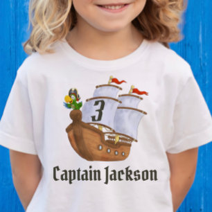 Pirate Ship Birthday Name & Age Toddler T-Shirt