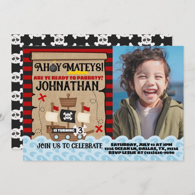 Pirate Ship Birthday Party Invitation Invite (Front/Back)