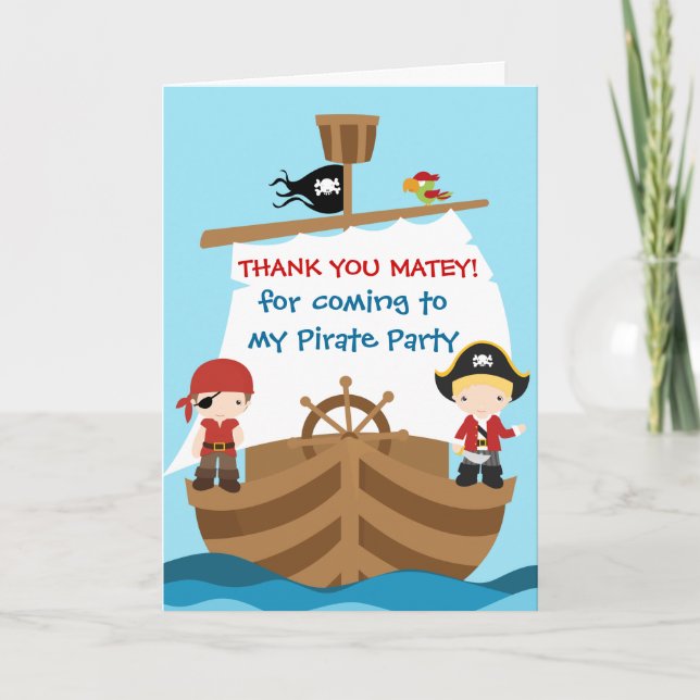 Pirate Ship Birthday Thank You Card (Front)