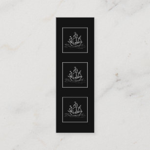 Pirate Ship. Black and White Galleon. Mini Business Card