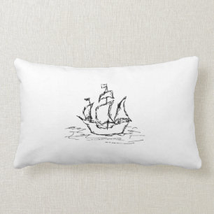 Pirate Ship. Black and White. Lumbar Cushion