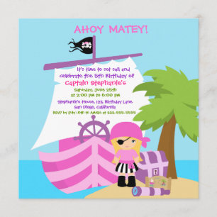 Pirate Ship Blonde Girl Birthday Party Invitation