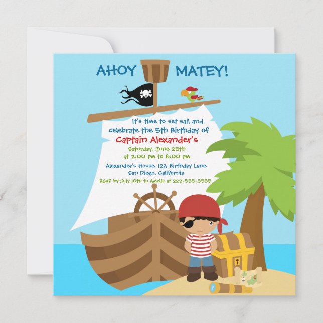 Pirate Ship Boy Birthday Party Invitation (Front)