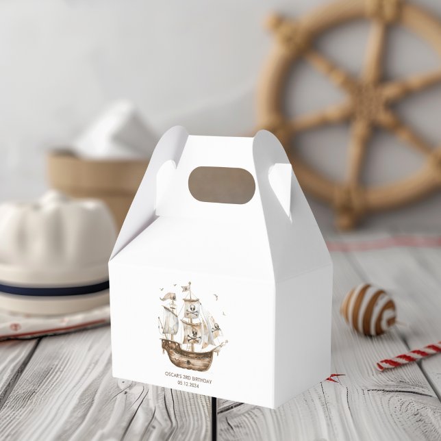 Pirate Ship Brown Nautical Theme Birthday Favour Box (Creator Uploaded)