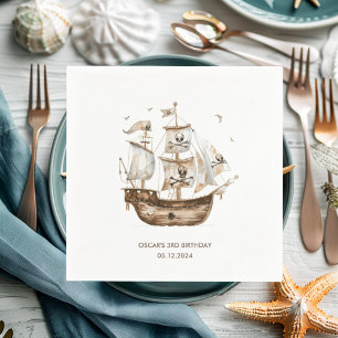 Pirate Ship Brown Nautical Theme Birthday Napkin