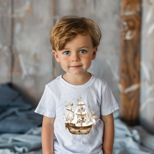 Pirate Ship Brown Nautical Theme Birthday Toddler T-Shirt