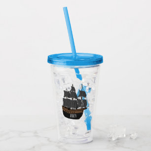 Pirate ship cartoon illustration acrylic tumbler