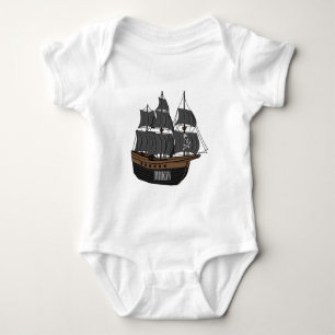 Pirate ship cartoon illustration baby bodysuit