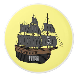 Pirate ship cartoon illustration ceramic knob