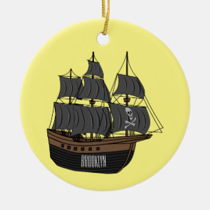 Pirate ship cartoon illustration ceramic ornament