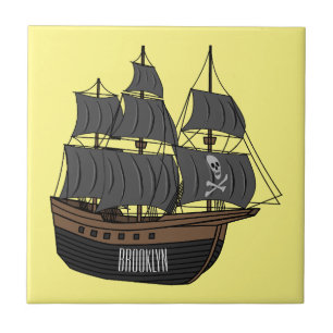 Pirate ship cartoon illustration ceramic tile