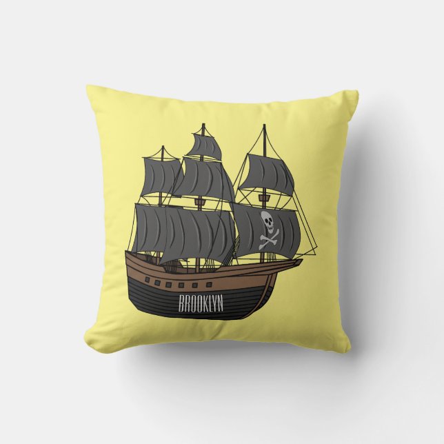 Pirate ship cartoon illustration  cushion (Front)