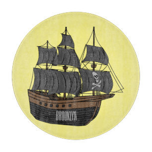 Pirate ship cartoon illustration cutting board
