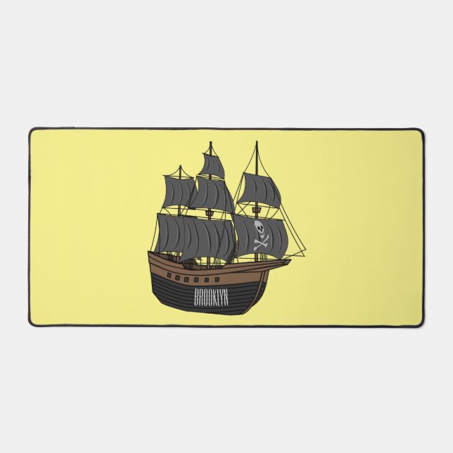 Pirate ship cartoon illustration  desk mat (Front)