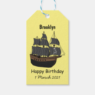Pirate ship cartoon illustration gift tags
