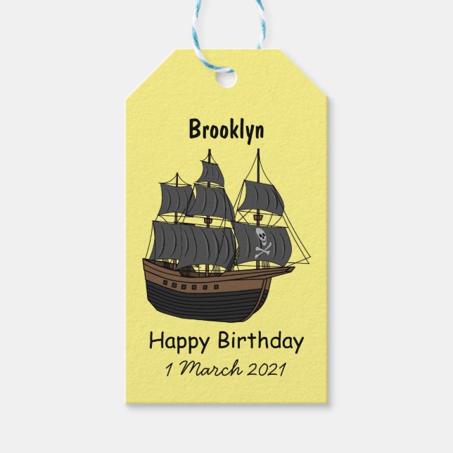 Pirate ship cartoon illustration gift tags (Front)