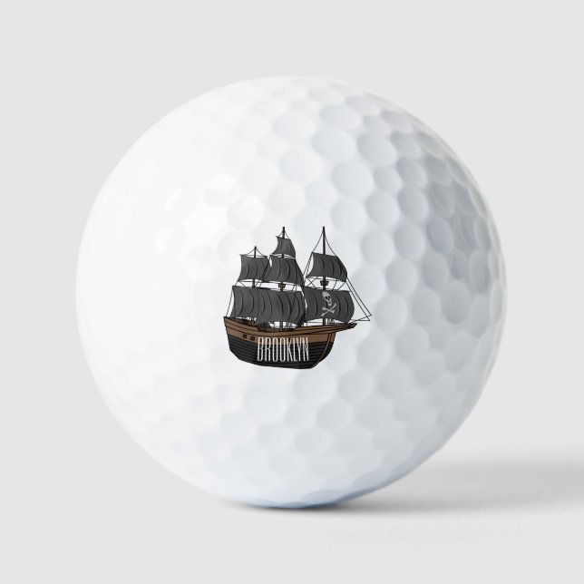 Pirate ship cartoon illustration  golf balls (Front)