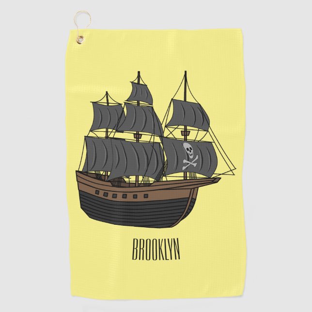 Pirate ship cartoon illustration  golf towel (Front)