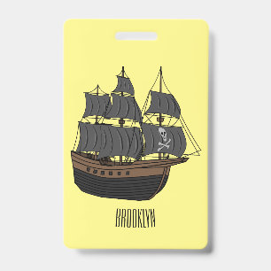 Pirate ship cartoon illustration ID badge