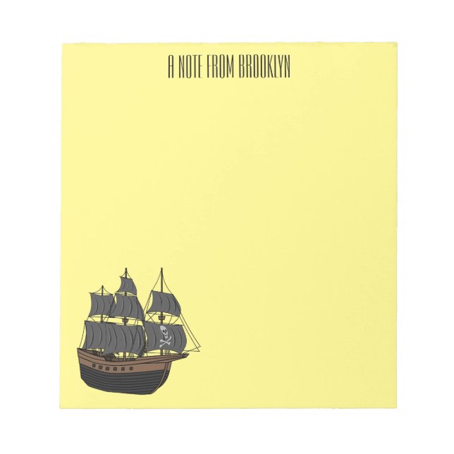 Pirate ship cartoon illustration  notepad (Front)