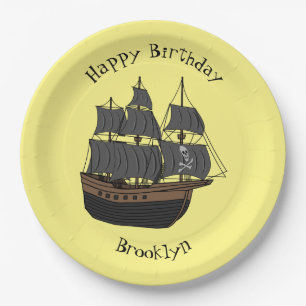 Pirate ship cartoon illustration paper plate