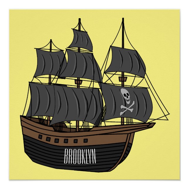 Pirate ship cartoon illustration  poster (Front)