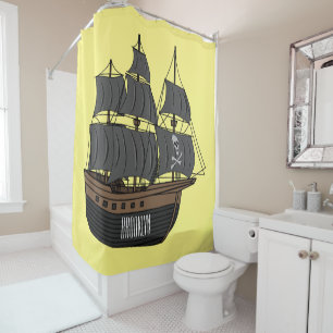 Pirate ship cartoon illustration shower curtain