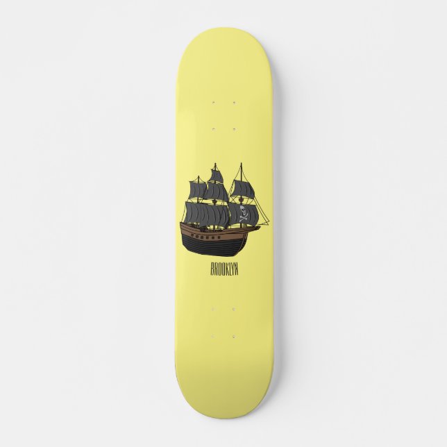 Pirate ship cartoon illustration  skateboard (Front)