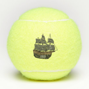 Pirate ship cartoon illustration tennis balls