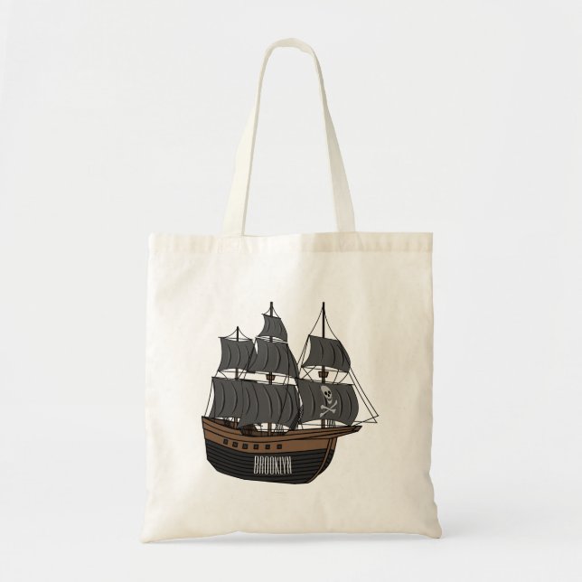 Pirate ship cartoon illustration  tote bag (Front)