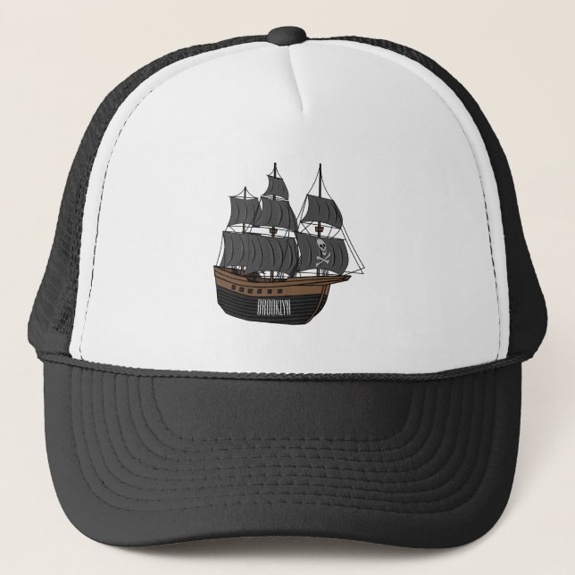Pirate ship cartoon illustration  trucker hat (Front)