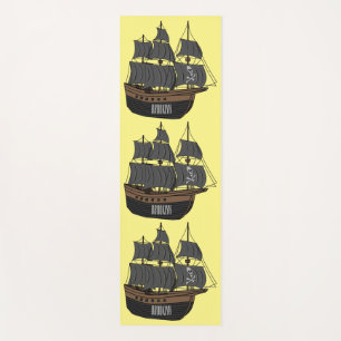 Pirate ship cartoon illustration yoga mat